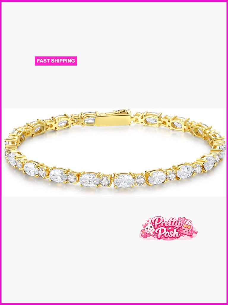 14k Gold Plated Sterling Silver Tennis Bracelet With Birthstone Gems Women